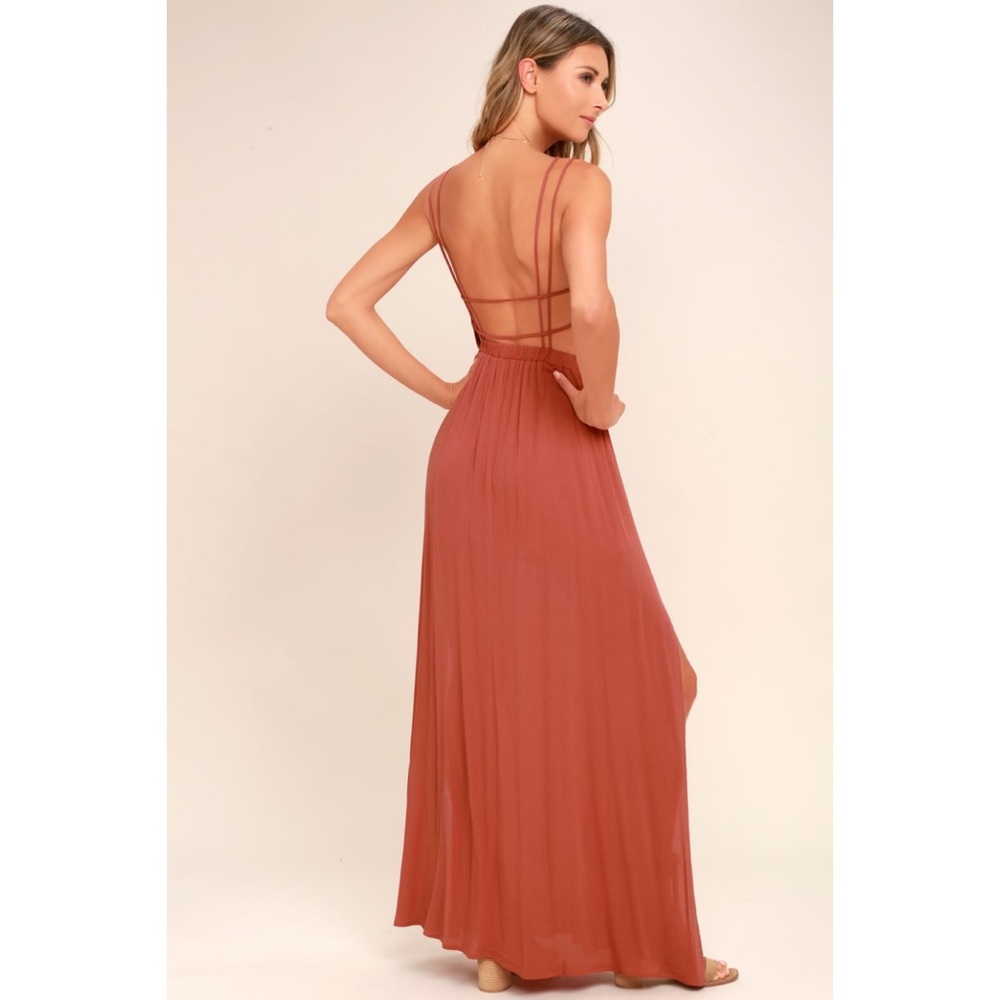 Lost in Paradise Rusty Rose Maxi dress
